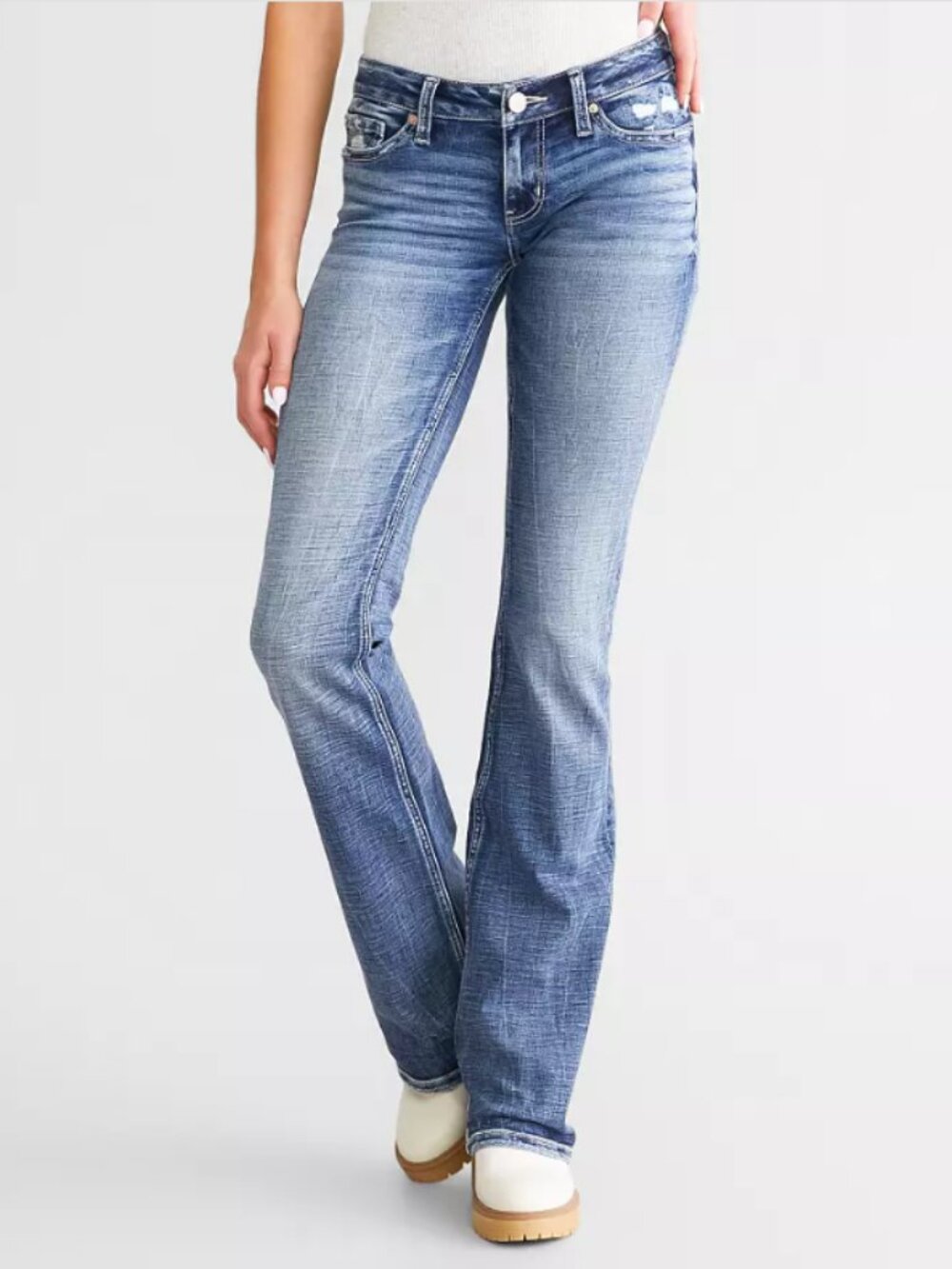 BKE Stella Slim Fit Low Rise Boot Cut Jeans | Distressed Potter Blue | 24W X 29L